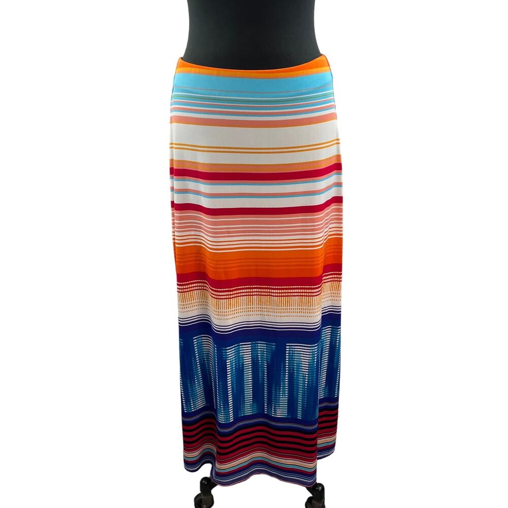 ECI New York Maxi Skirt Multicolor Striped Stretch Elastic Waist Size Medium M